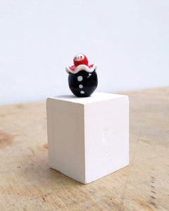 goatPIERROT Ceramic Art Toy [BB24.032: Pierrot Birbauble with Red Hood, Black Body]