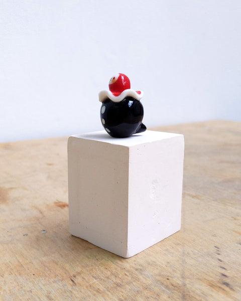 goatPIERROT Ceramic Art Toy [BB24.032: Pierrot Birbauble with Red Hood, Black Body]