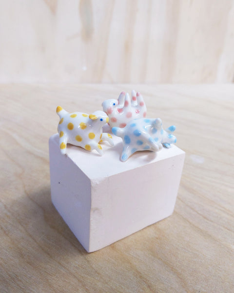 goatPIERROT Ceramic Art Toy [Polka Dot Lamb Trio in Primary Pastel]