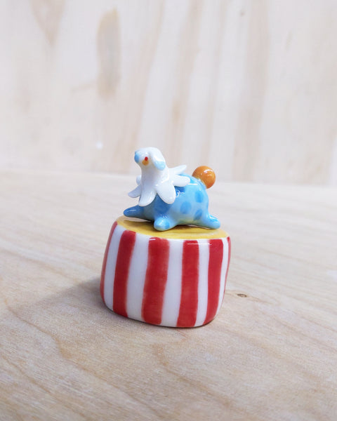 goatPIERROT Ceramic Art Toy [Silly Beasts in Polka Blue]