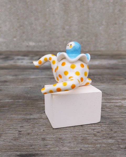 goatPIERROT Ceramic Art Toy [24.052: Polka Pajama Pierrot in Blue and Citrus]