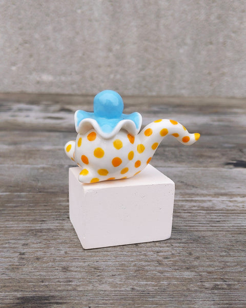 goatPIERROT Ceramic Art Toy [24.052: Polka Pajama Pierrot in Blue and Citrus]