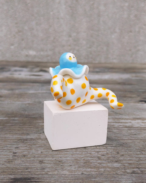 goatPIERROT Ceramic Art Toy [24.052: Polka Pajama Pierrot in Blue and Citrus]