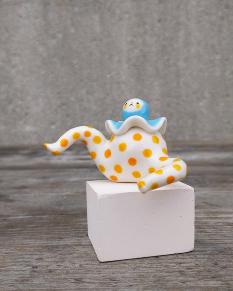 goatPIERROT Ceramic Art Toy [24.052: Polka Pajama Pierrot in Blue and Citrus]