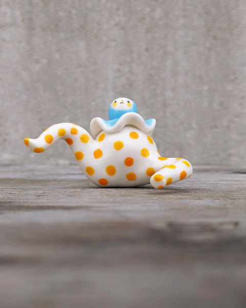 goatPIERROT Ceramic Art Toy [24.052: Polka Pajama Pierrot in Blue and Citrus]