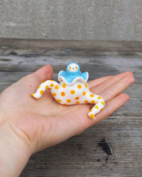 goatPIERROT Ceramic Art Toy [24.052: Polka Pajama Pierrot in Blue and Citrus]