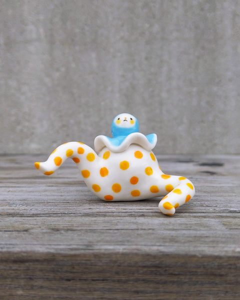 goatPIERROT Ceramic Art Toy [24.052: Polka Pajama Pierrot in Blue and Citrus]