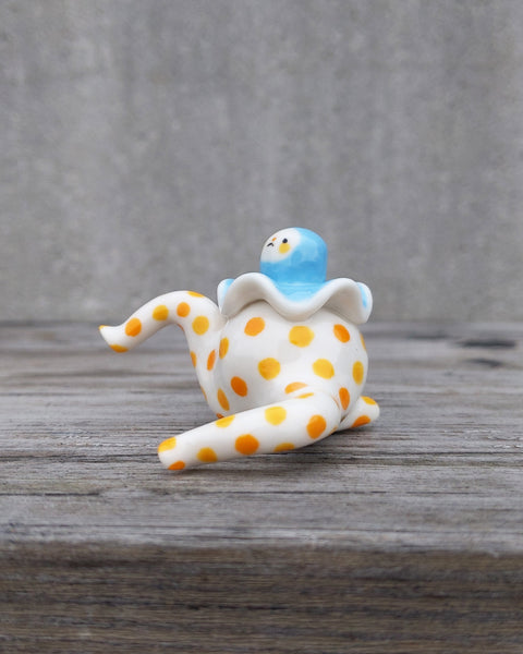 goatPIERROT Ceramic Art Toy [24.052: Polka Pajama Pierrot in Blue and Citrus]