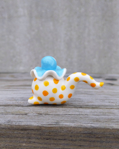 goatPIERROT Ceramic Art Toy [24.052: Polka Pajama Pierrot in Blue and Citrus]