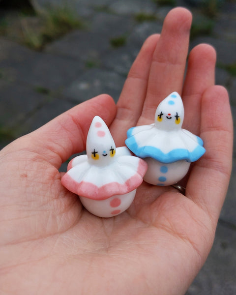 goatPIERROT Ceramic Art Toy [Birbauble BB24.064 + BB24.065: Pink and Blue Pierrot Birbaubles, listed individually]