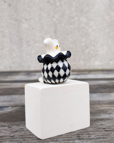 goatPIERROT Ceramic Art Toy [25.006: Arlecchimiao in Black and White]