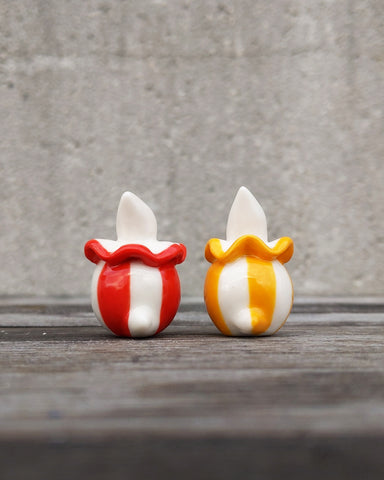 goatPIERROT Ceramic Art Toy [25.016+017: Pierrot Birbauble Duo in Red and Yellow Stripe, Set of Two]