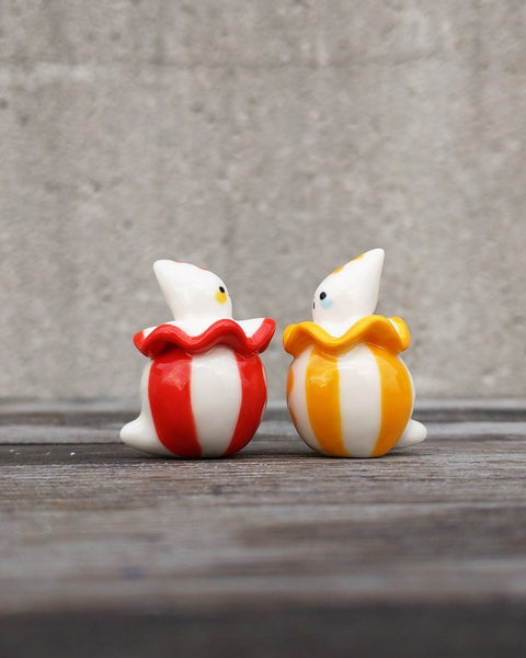 goatPIERROT Ceramic Art Toy [25.016+017: Pierrot Birbauble Duo in Red and Yellow Stripe, Set of Two]