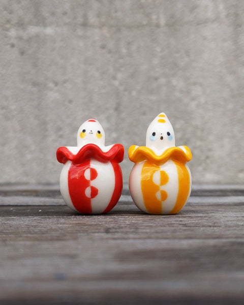 goatPIERROT Ceramic Art Toy [25.016+017: Pierrot Birbauble Duo in Red and Yellow Stripe, Set of Two]