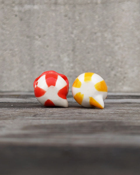 goatPIERROT Ceramic Art Toy [25.016+017: Pierrot Birbauble Duo in Red and Yellow Stripe, Set of Two]