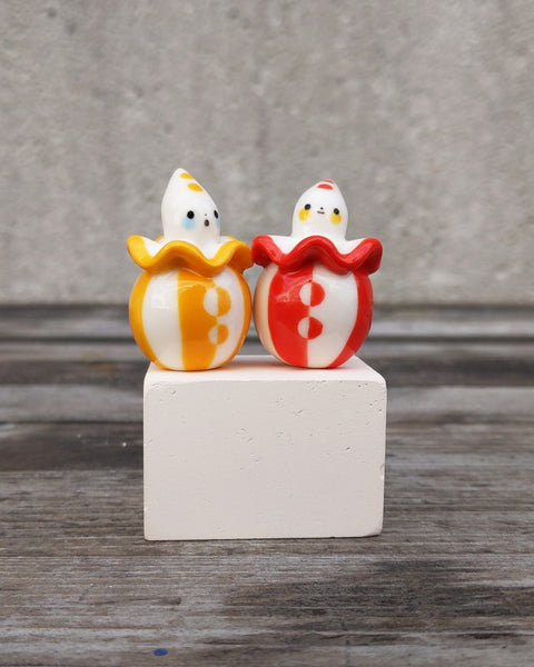 goatPIERROT Ceramic Art Toy [25.016+017: Pierrot Birbauble Duo in Red and Yellow Stripe, Set of Two]