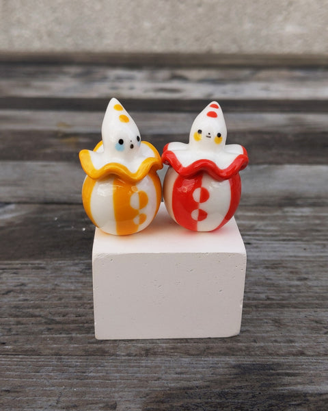 goatPIERROT Ceramic Art Toy [25.016+017: Pierrot Birbauble Duo in Red and Yellow Stripe, Set of Two]