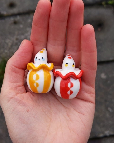 goatPIERROT Ceramic Art Toy [25.016+017: Pierrot Birbauble Duo in Red and Yellow Stripe, Set of Two]