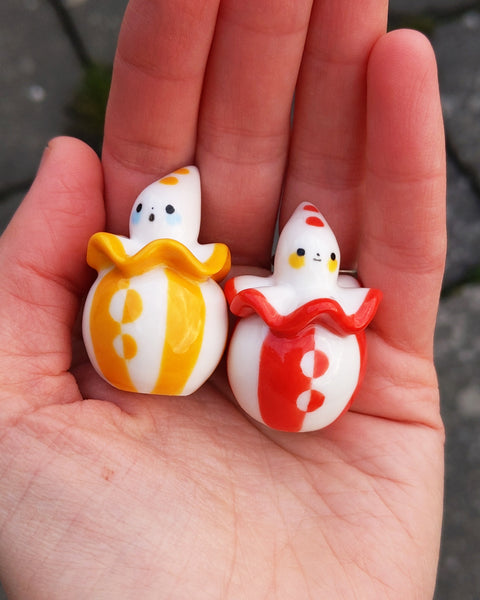 goatPIERROT Ceramic Art Toy [25.016+017: Pierrot Birbauble Duo in Red and Yellow Stripe, Set of Two]