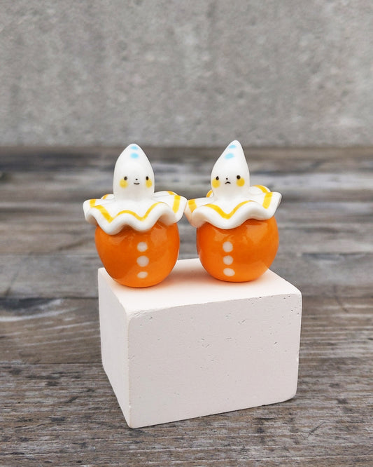 goatPIERROT Ceramic Art Toy [25.011+012: Orange Pierrot Birbauble Duo, Set of Two]