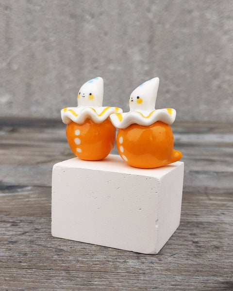 goatPIERROT Ceramic Art Toy [25.011+012: Orange Pierrot Birbauble Duo, Set of Two]