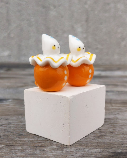 goatPIERROT Ceramic Art Toy [25.011+012: Orange Pierrot Birbauble Duo, Set of Two]