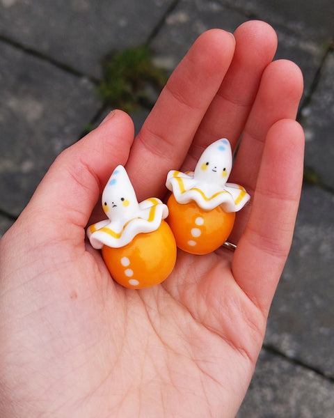 goatPIERROT Ceramic Art Toy [25.011+012: Orange Pierrot Birbauble Duo, Set of Two]