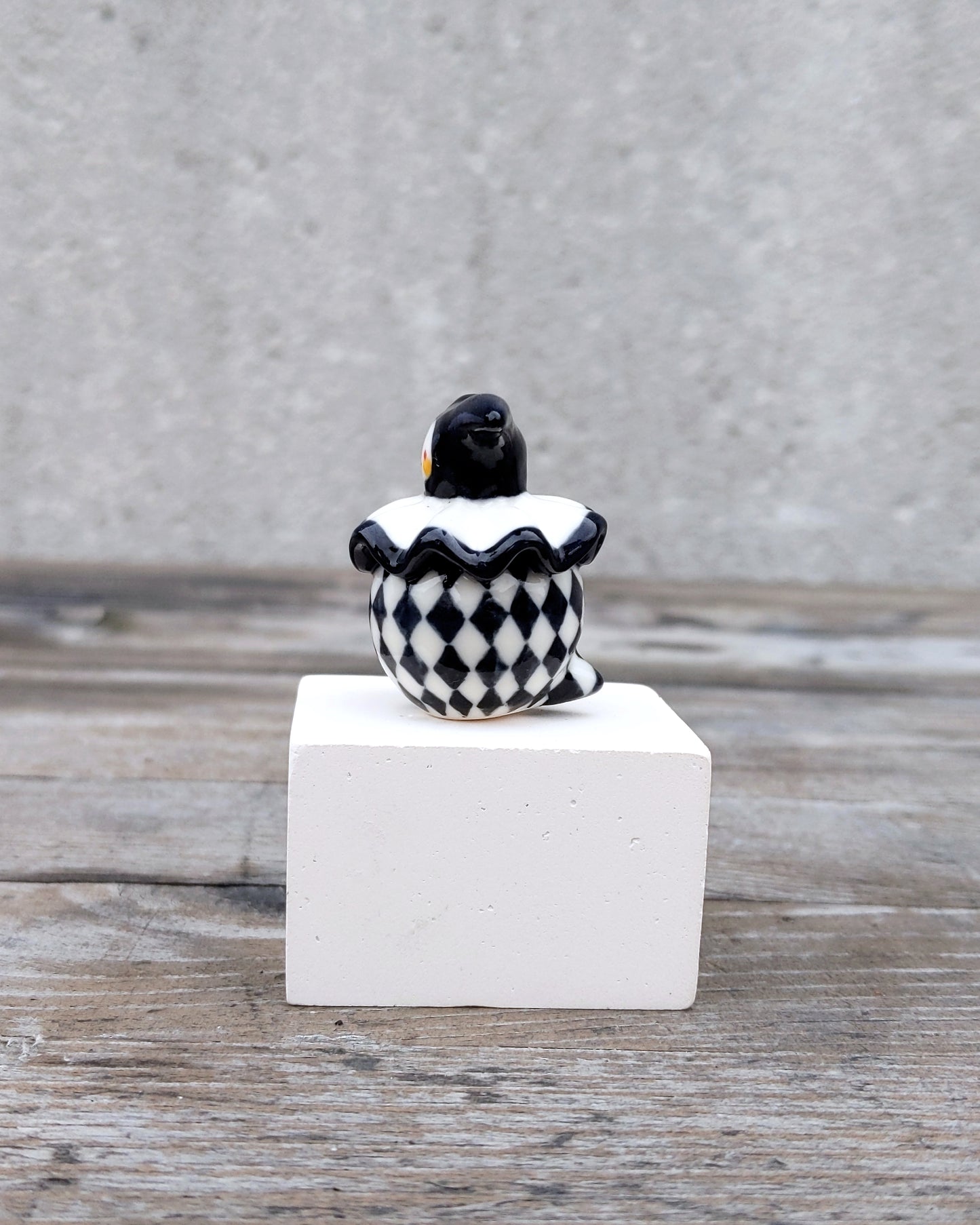 goatPIERROT Ceramic Art Toy [25.020: Arlecchimiao in Black and White