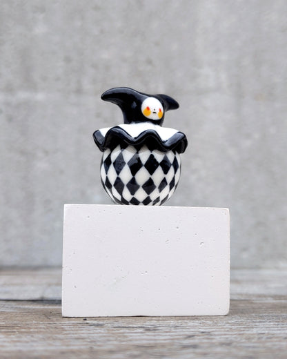 goatPIERROT Ceramic Art Toy [25.020: Arlecchimiao in Black and White