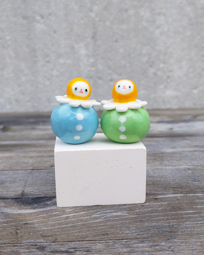 goatPIERROT Ceramic Art Toy [25.028 + 25.029: Chamomile Birbauble Duo, Set of Two]