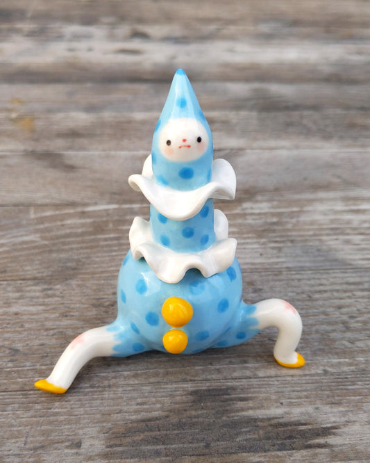 goatPIERROT Ceramic Art Toy [Big Blue Boyo with the Bright Bright Buttons, just under 4"]