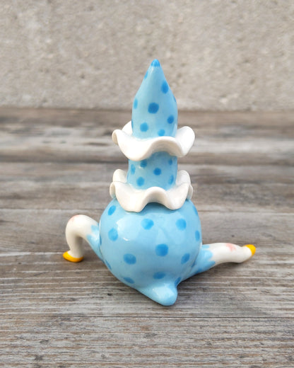 goatPIERROT Ceramic Art Toy [25.034: Big Blue Boyo with the Bright Bright Buttons, just under 4"]