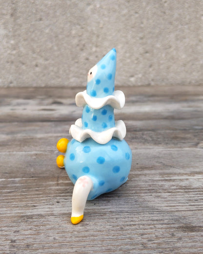 goatPIERROT Ceramic Art Toy [25.034: Big Blue Boyo with the Bright Bright Buttons, just under 4"]