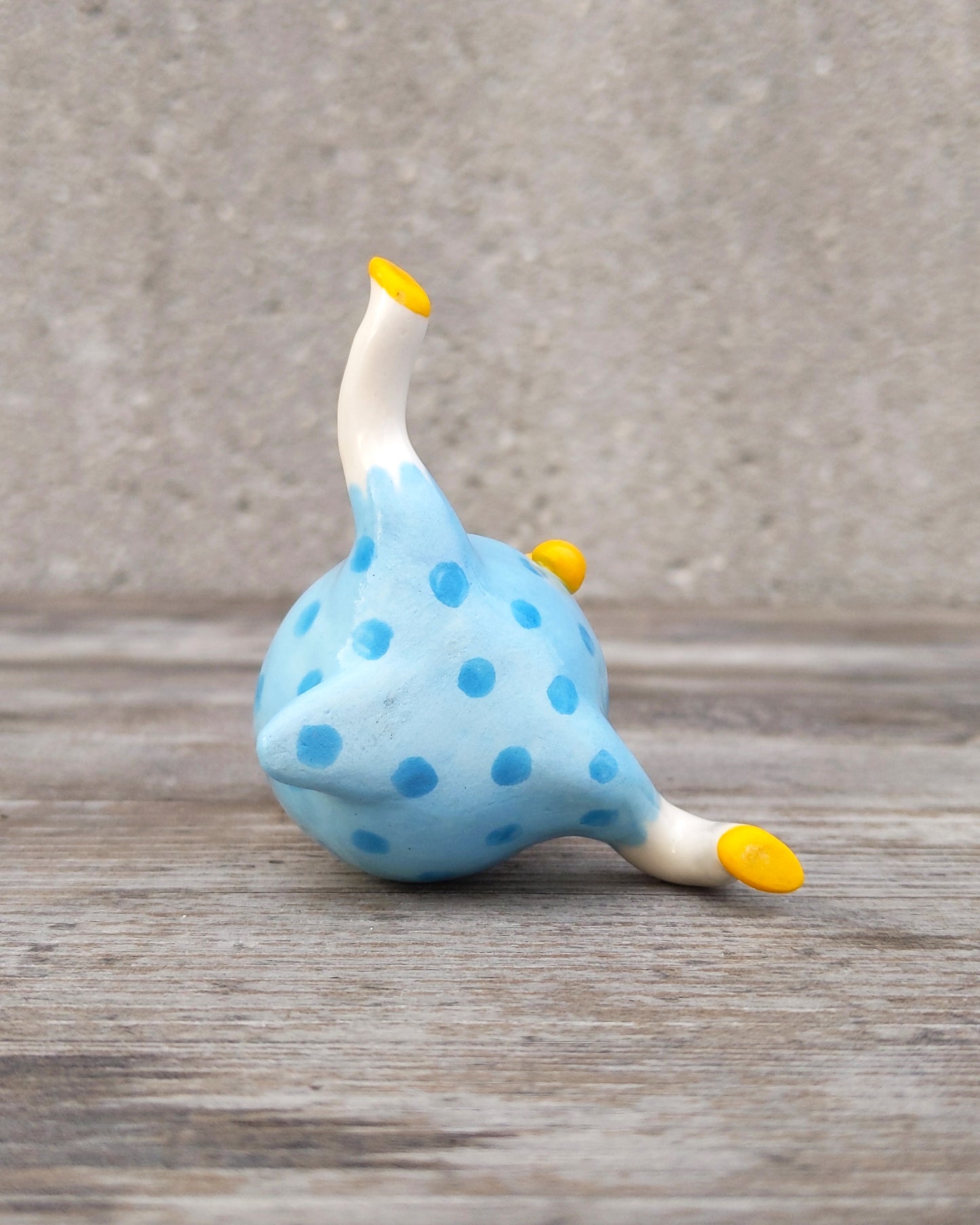 goatPIERROT Ceramic Art Toy [25.034: Big Blue Boyo with the Bright Bright Buttons, just under 4"]