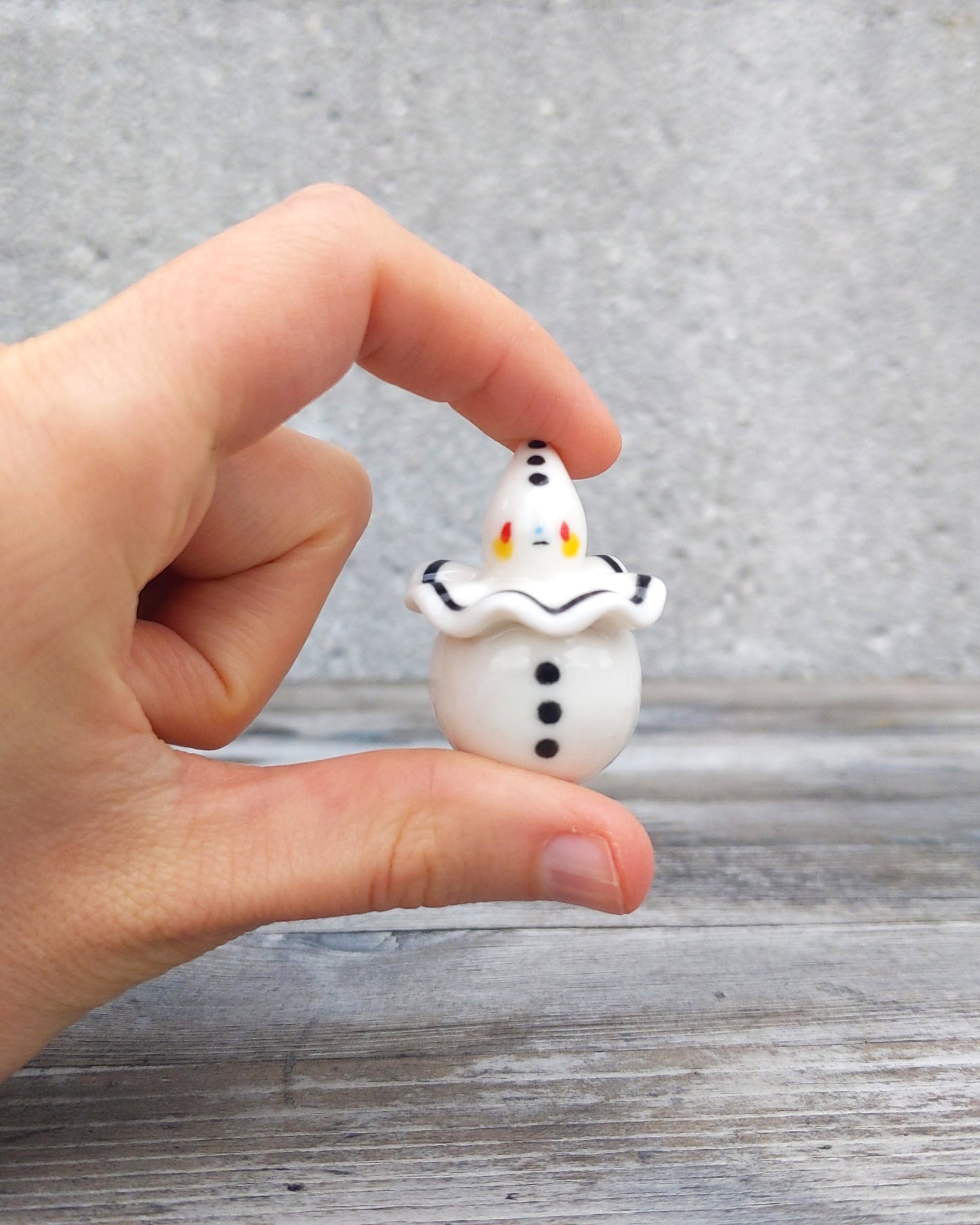 goatPIERROT Ceramic Art Toy [25.037: Pierrot Birbauble with Yellow Heart Butt]