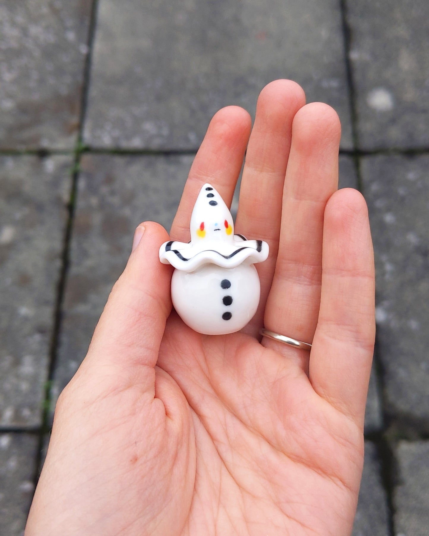 goatPIERROT Ceramic Art Toy [25.037: Pierrot Birbauble with Yellow Heart Butt]