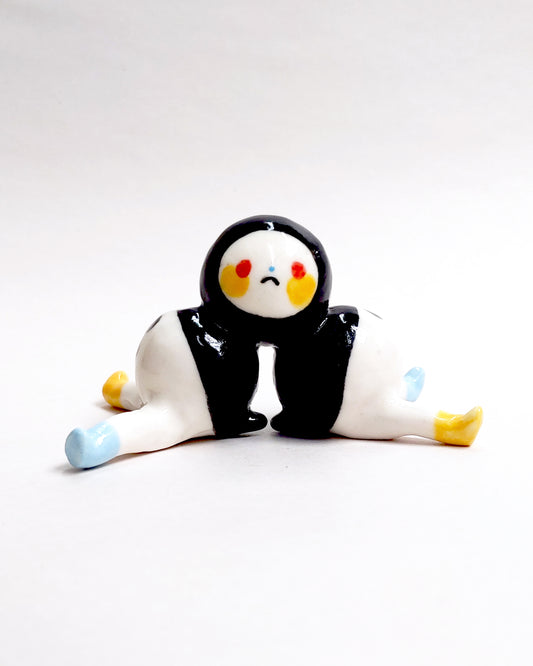 goatPIERROT Ceramic Art Toy [25.053: Two-Faced Two-Bodied Tinybirdman, 4.5 cm tall]