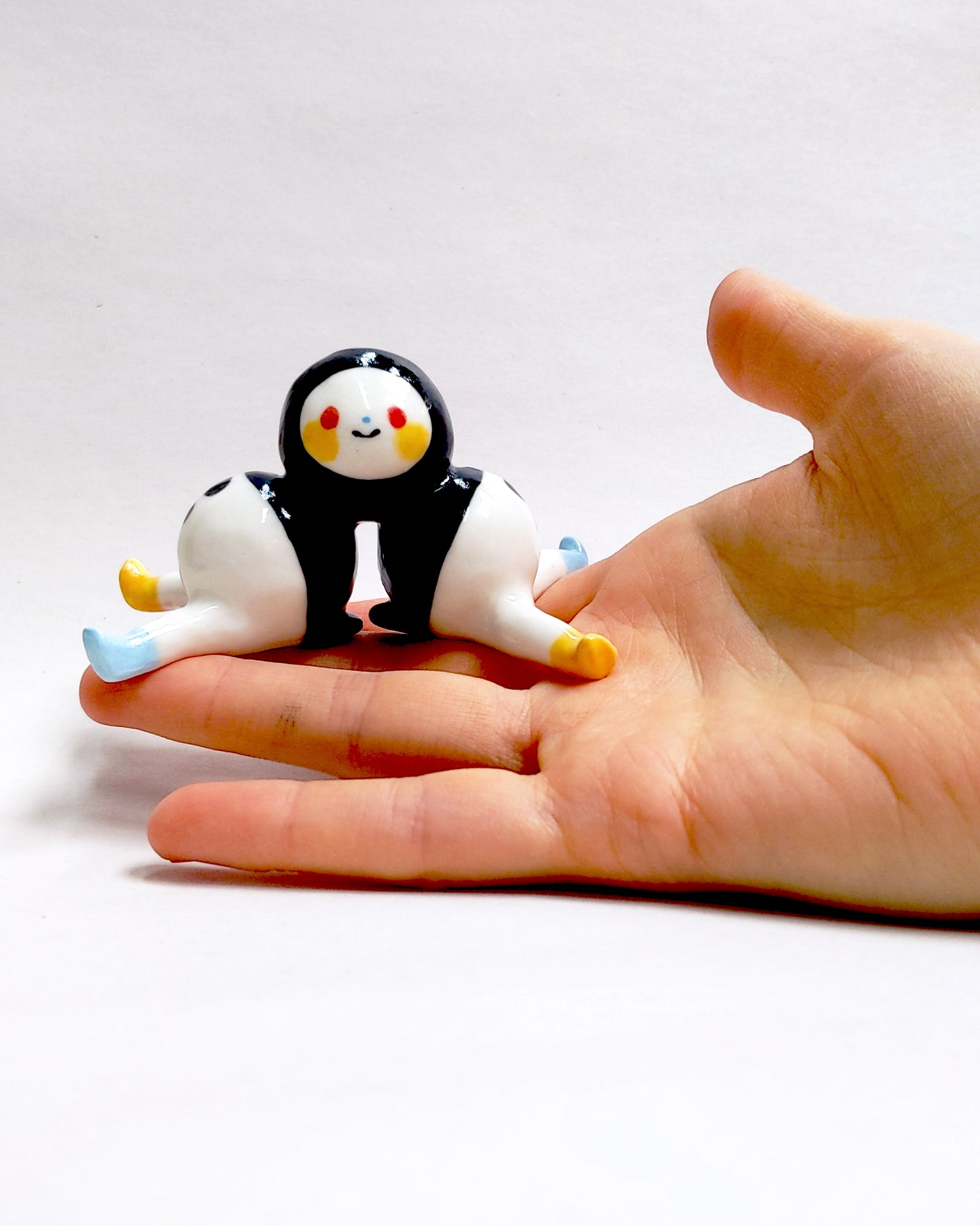 goatPIERROT Ceramic Art Toy [25.053: Two-Faced Two-Bodied Tinybirdman, 4.5 cm tall]