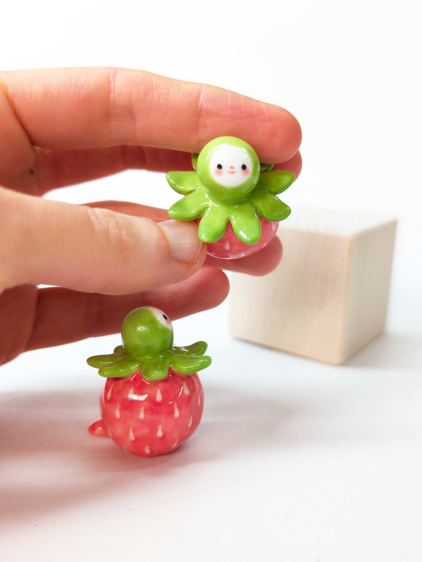 goatPIERROT Ceramic Art Toy [Strawberry Birbaubles, 1.25" tall, Listed Individually]