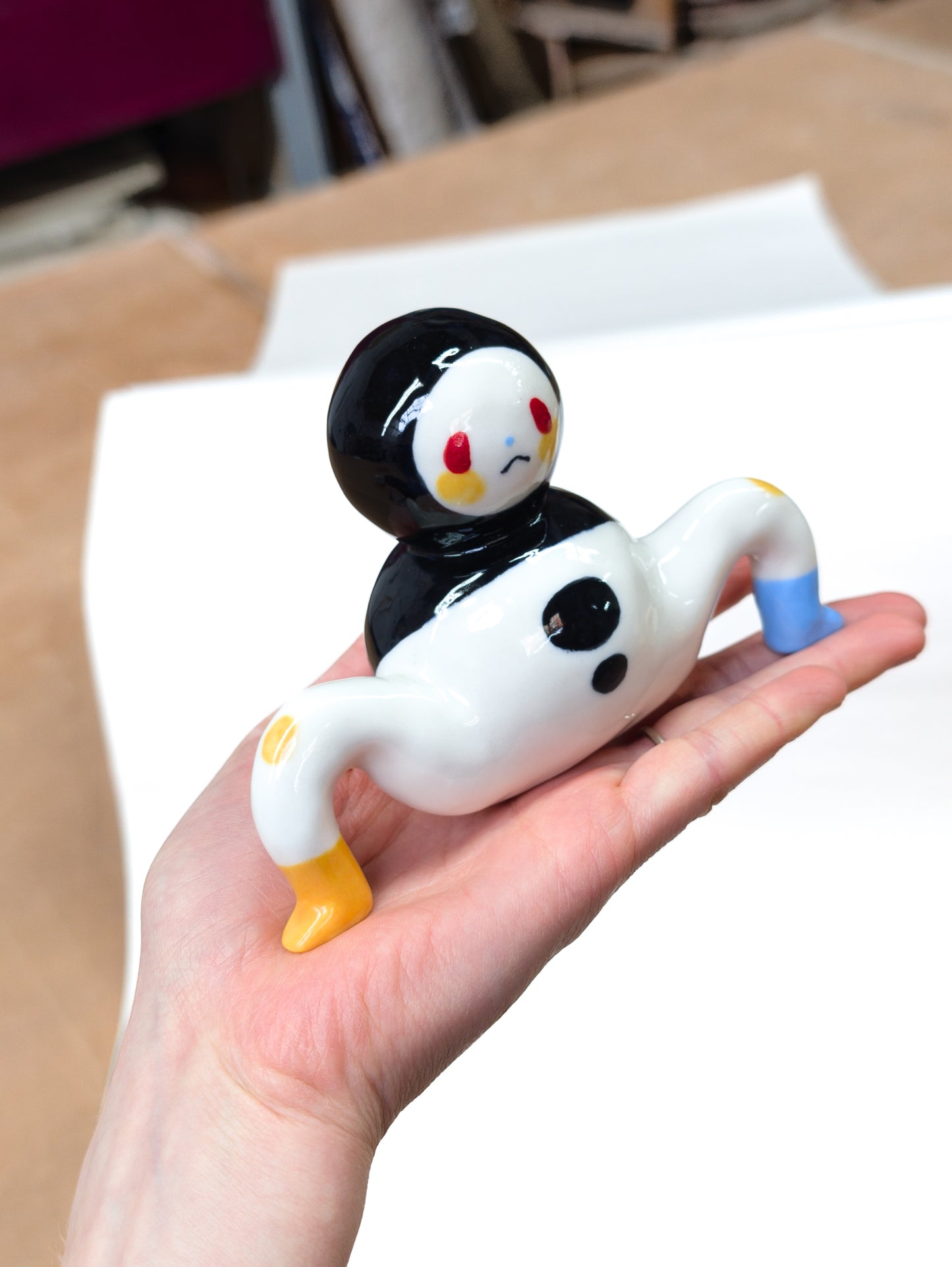 goatPIERROT Ceramic Art Toy [Mega Bobblenoggin Tinybirdman, 3.5" tall]