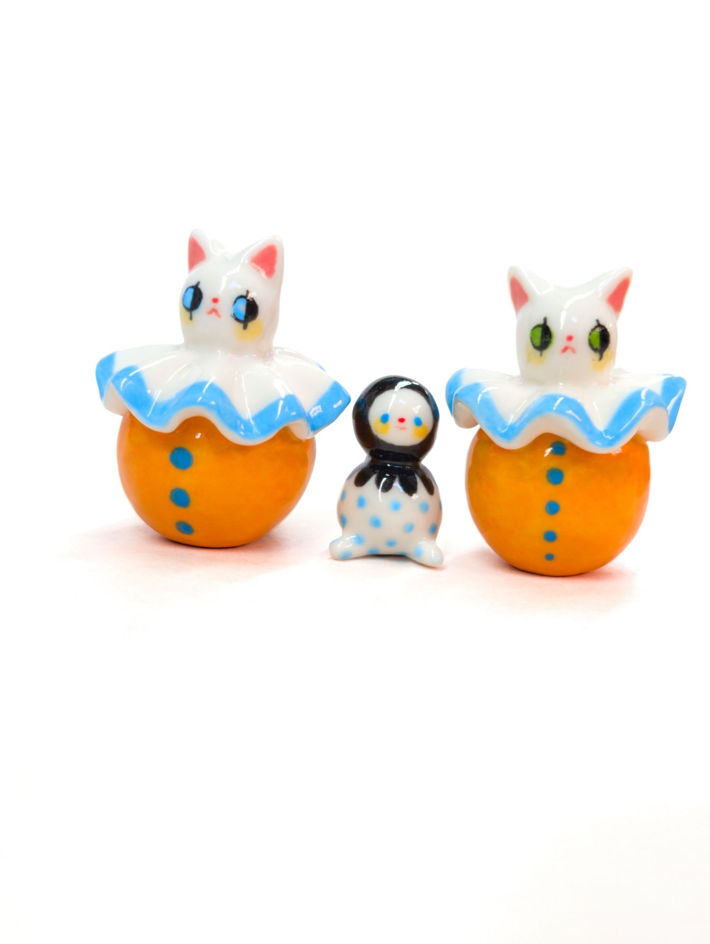 goatPIERROT Ceramic Art Toy [Cat Pierrots in Orange and Blue]