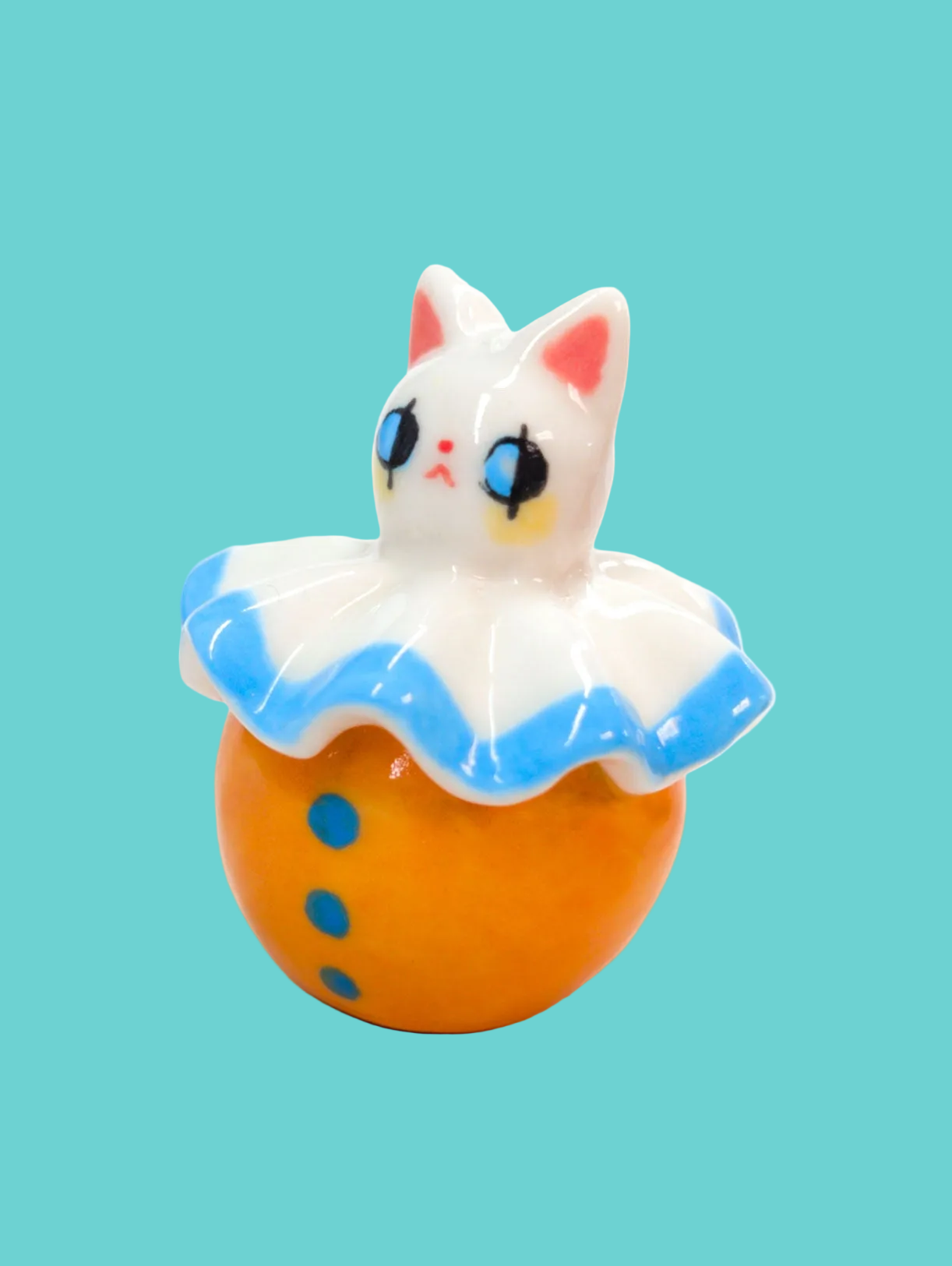 goatPIERROT Ceramic Art Toy [Cat Pierrots in Orange and Blue]