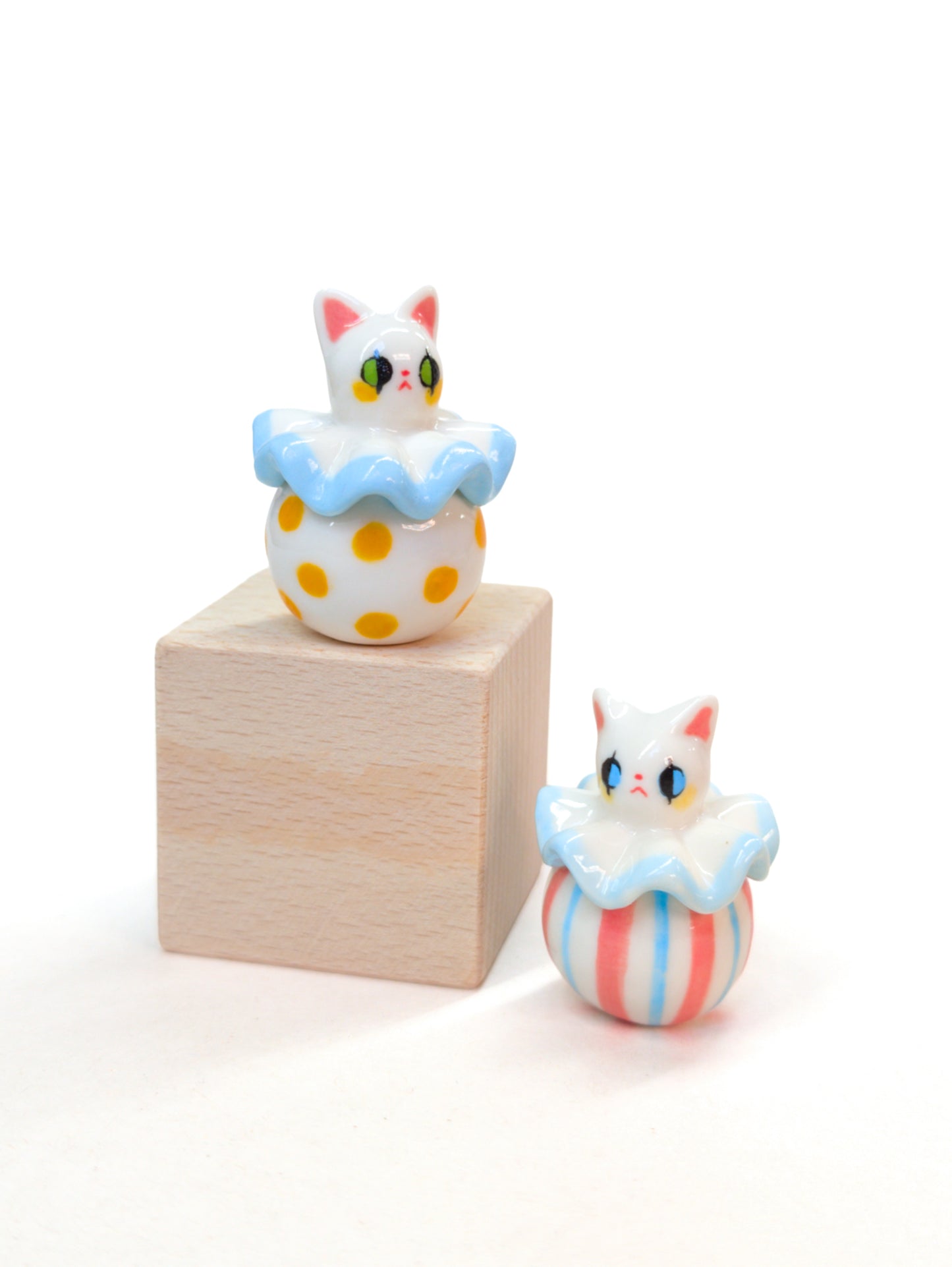 goatPIERROT Ceramic Art Toy [Cat Pierrot Duo: Stripes and Polka Dots]