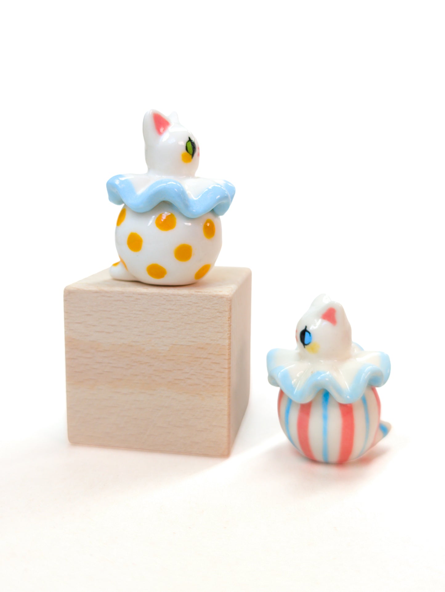 goatPIERROT Ceramic Art Toy [Cat Pierrot Duo: Stripes and Polka Dots]