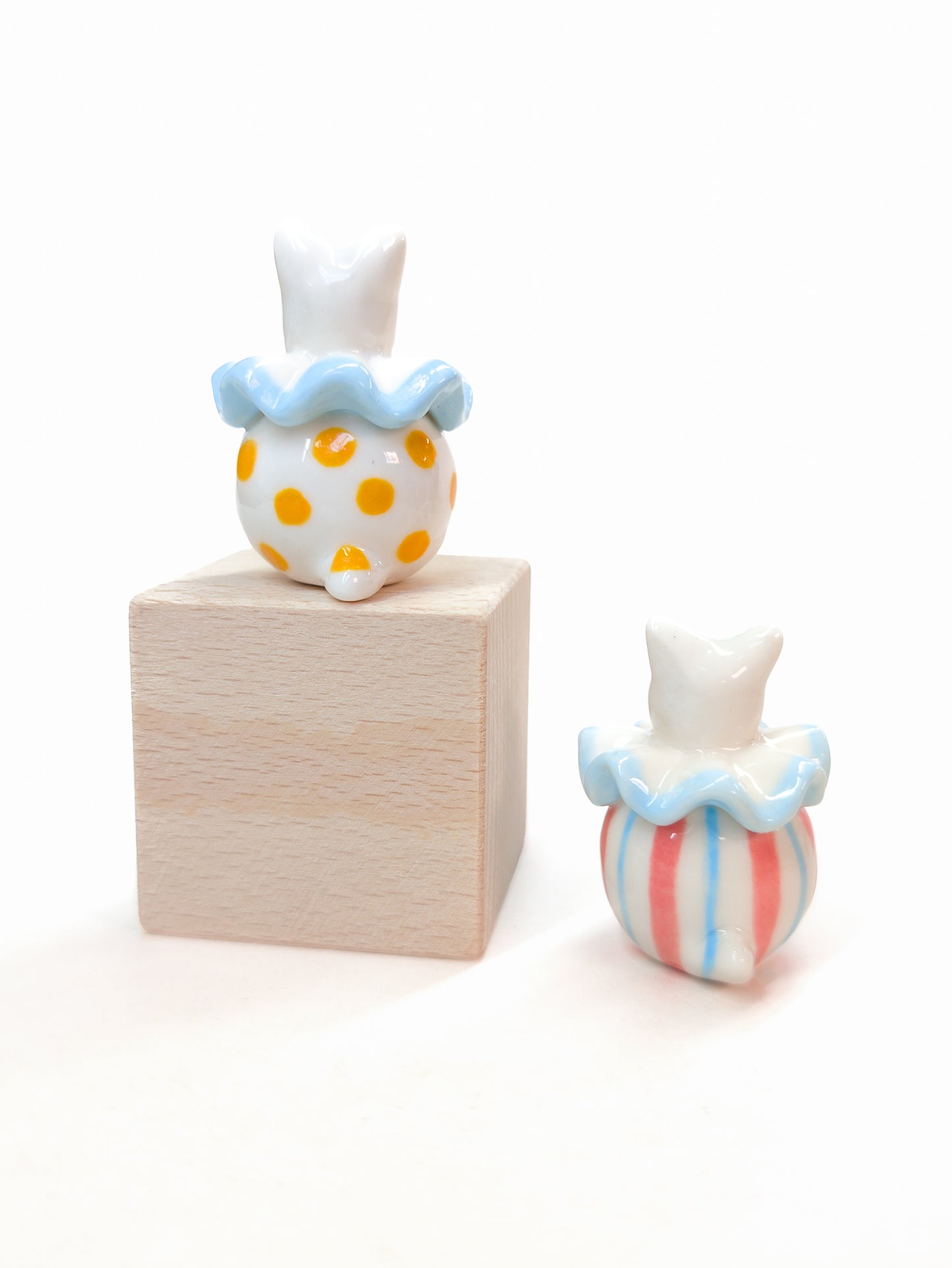 goatPIERROT Ceramic Art Toy [Cat Pierrot Duo: Stripes and Polka Dots]