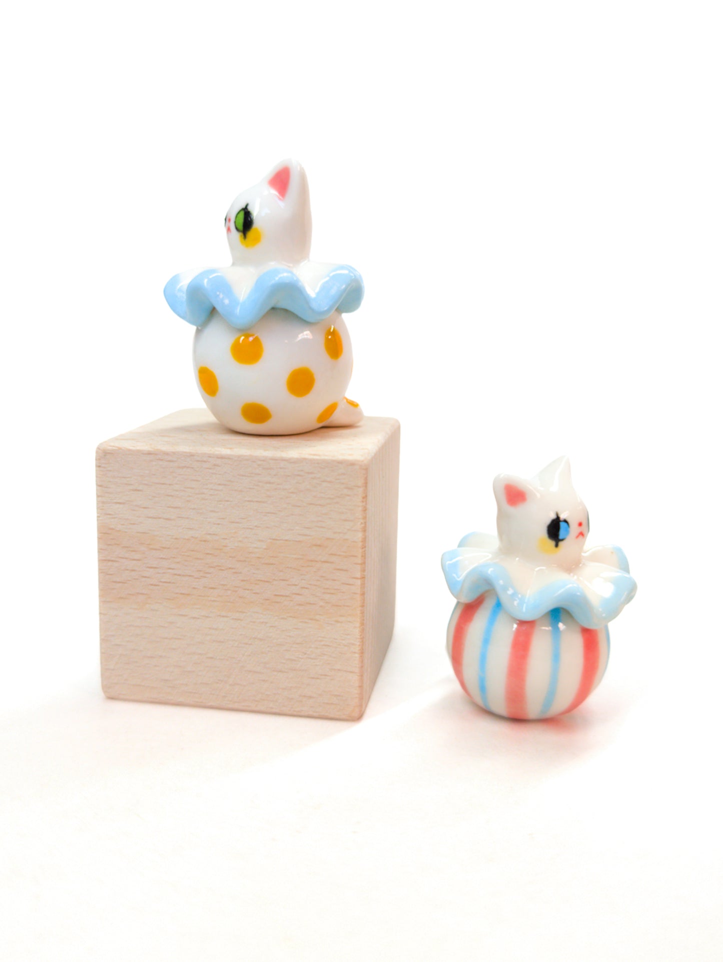goatPIERROT Ceramic Art Toy [Cat Pierrot Duo: Stripes and Polka Dots]