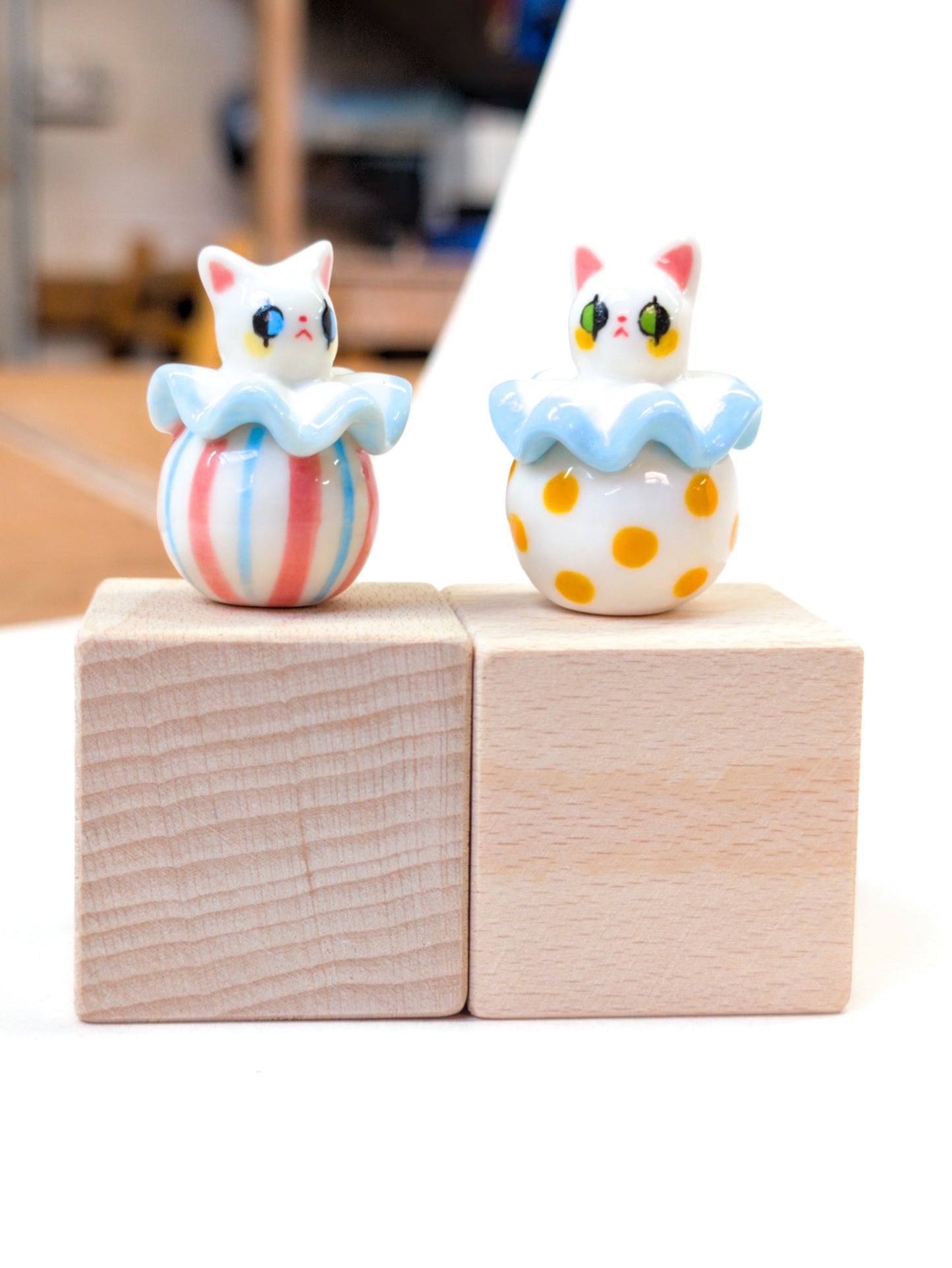 goatPIERROT Ceramic Art Toy [Cat Pierrot Duo: Stripes and Polka Dots]