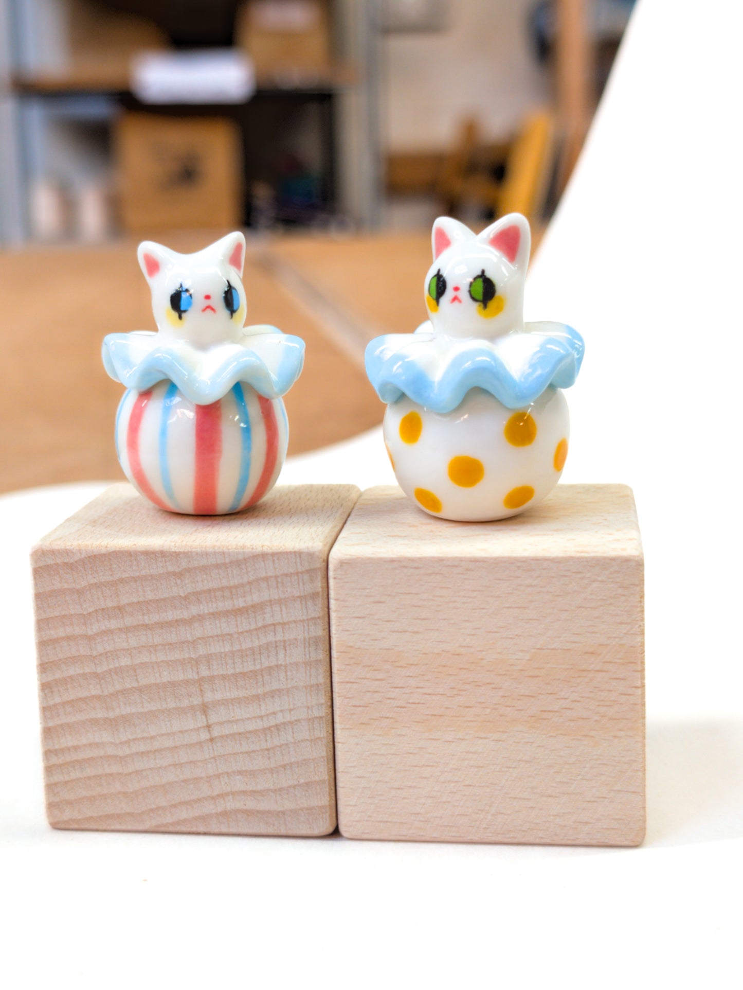 goatPIERROT Ceramic Art Toy [Cat Pierrot Duo: Stripes and Polka Dots]