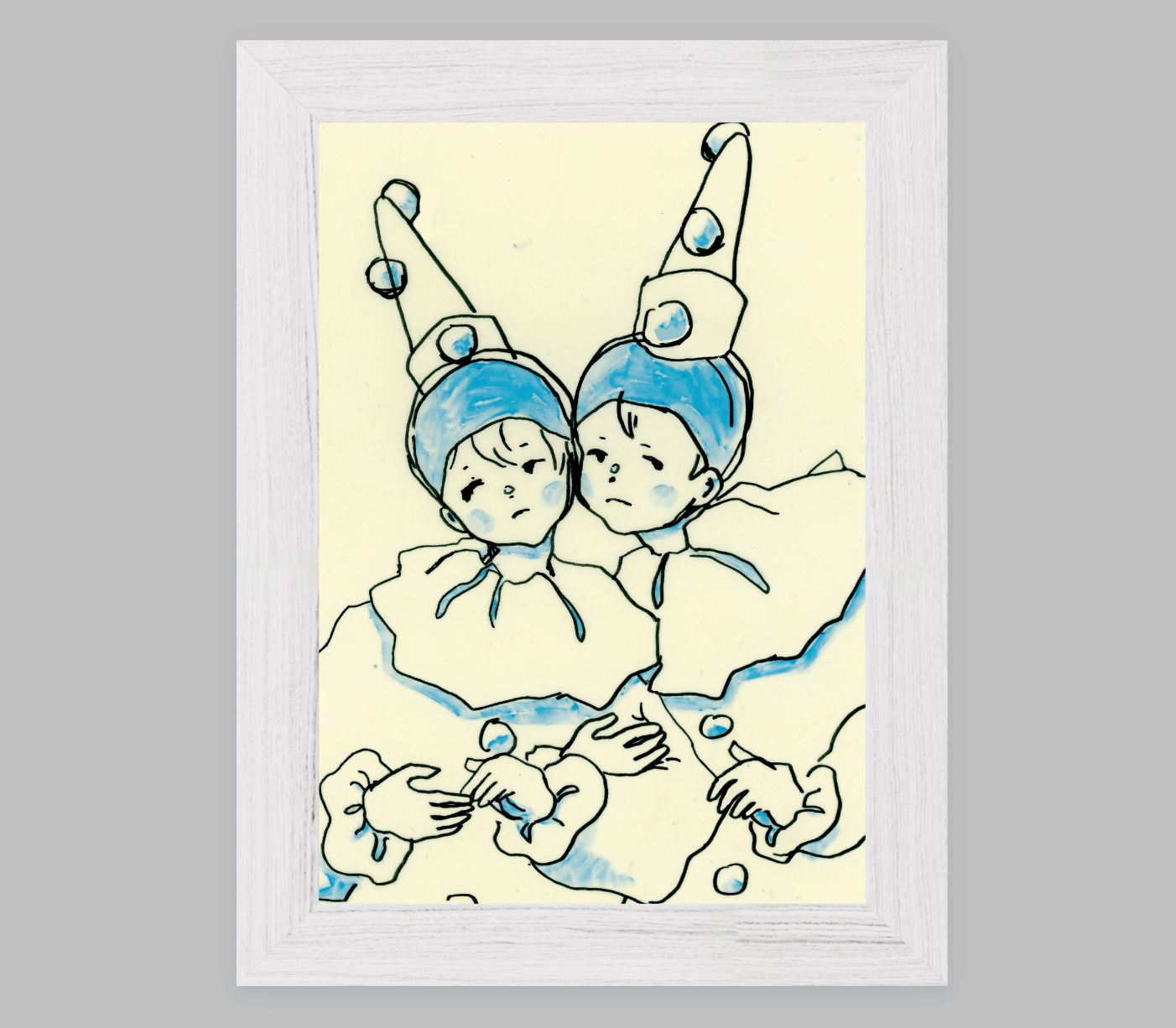 Cheek to Cheek in Blue Pierrots [Art Print on Choice of Poster or Fine Art Papers, Framed or Unframed, 5x7 or 11x17]
