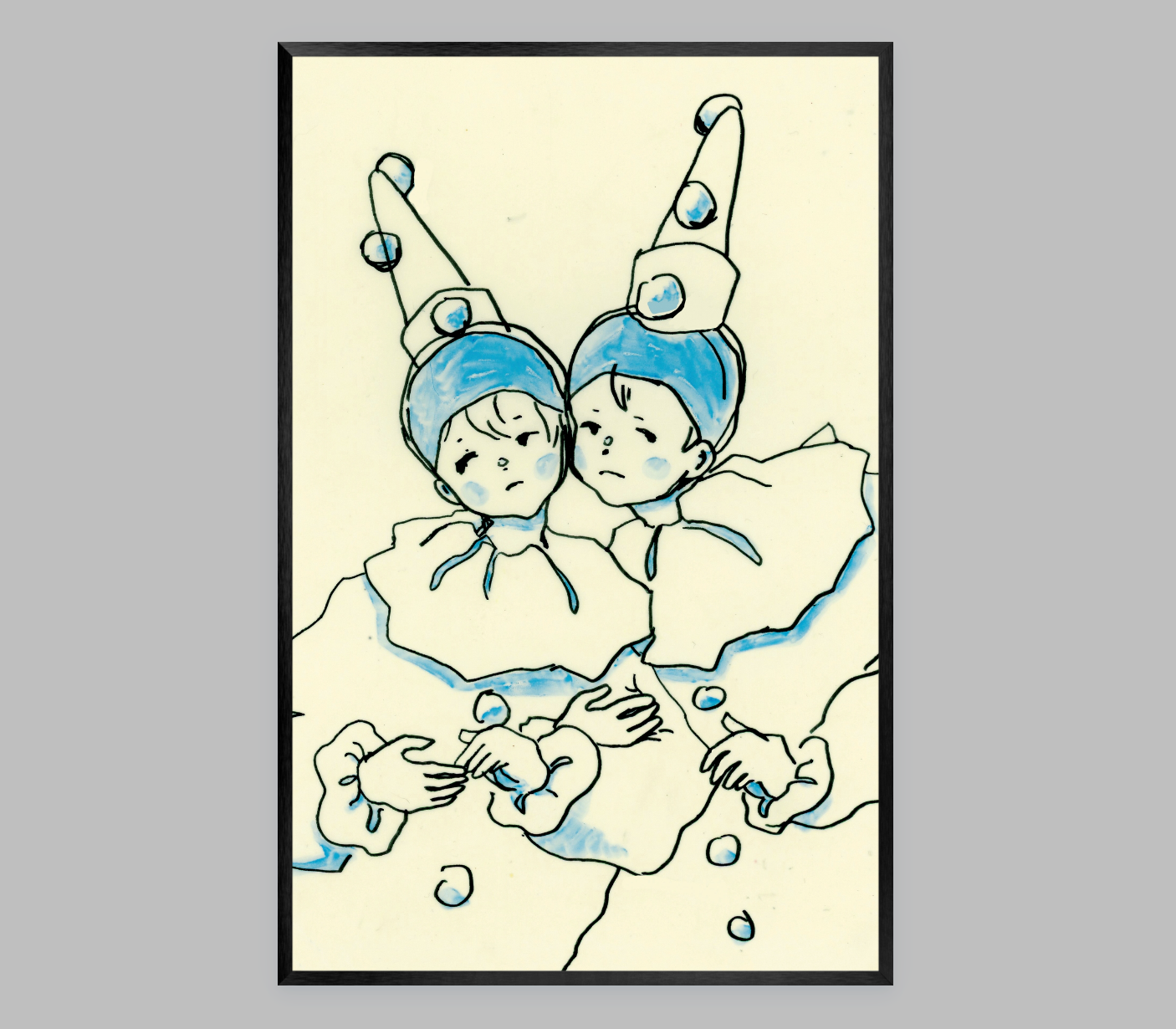 Cheek to Cheek in Blue Pierrots [Art Print on Choice of Poster or Fine Art Papers, Framed or Unframed, 5x7 or 11x17]
